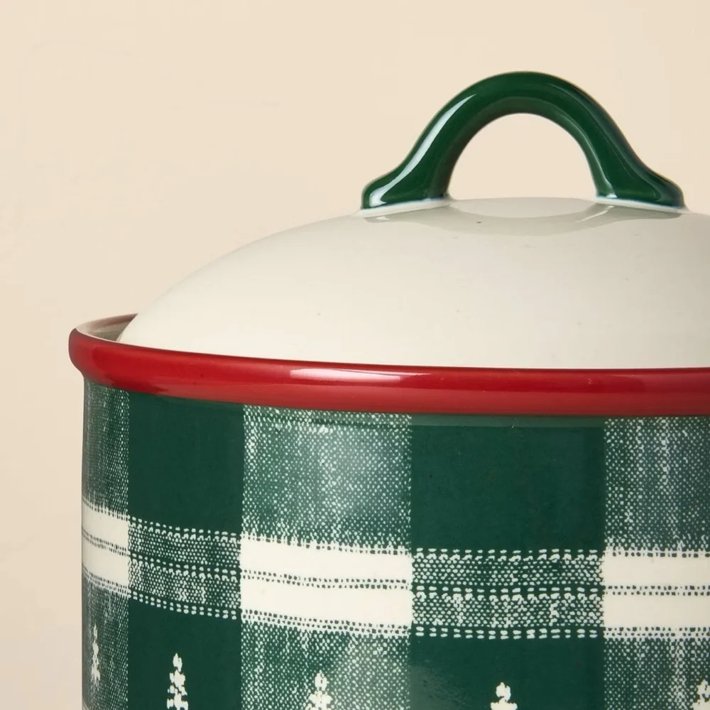 Stoneware Reactive Glaze Cookie Jar Green Plaid - Hearth & Hand Magnolia